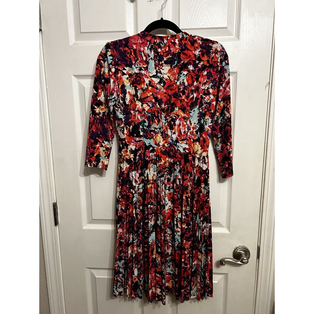 Maggy London dress 4P Wrap Drape Pleated Floral Print Long Sleeve V-Neck Stretch - Picture 8 of 8